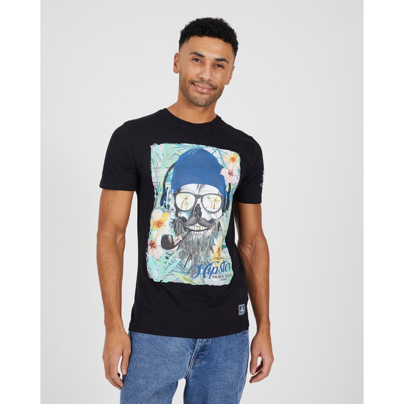 CAMISETA HIPSTER GAFAS NEGRA